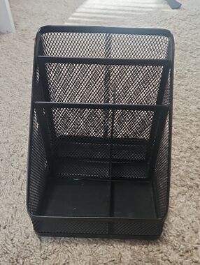 Black Mesh Desk Organizer - Multi-Compartment Home Storage